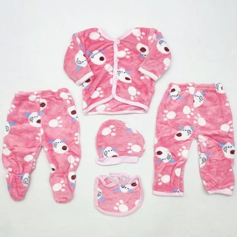 5 Pieces Baby Suit For Winter pink cow