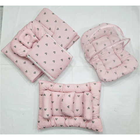 8 Pieces Baby Bedding  pink grey hearts- VOL 37