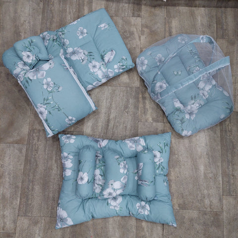 8 Pieces Baby Bedding Set sea green flower sparrow